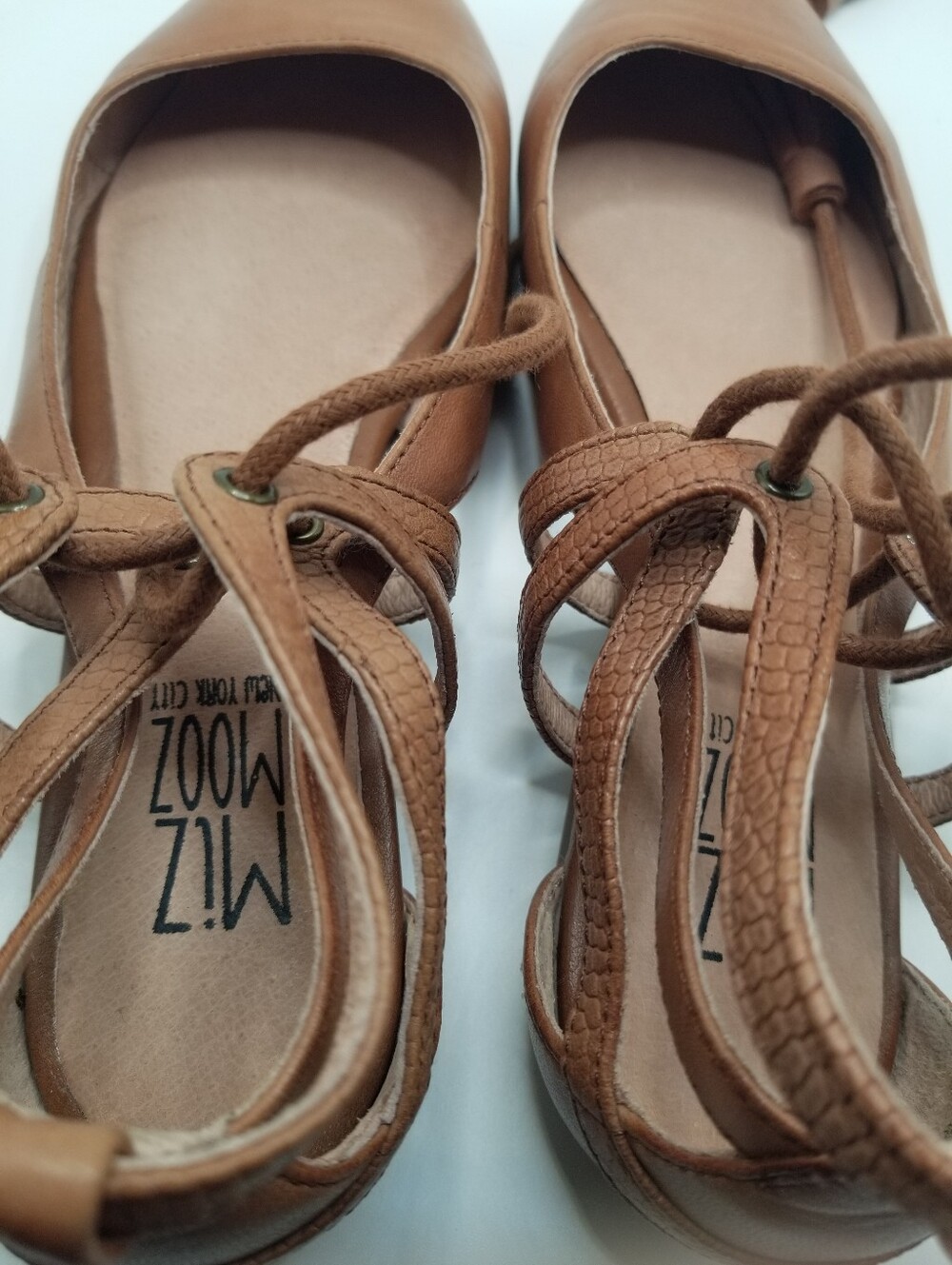 Miz Mooz Brown Leather Lace-Up Pointed Toe Flats - Picture 7 of 13